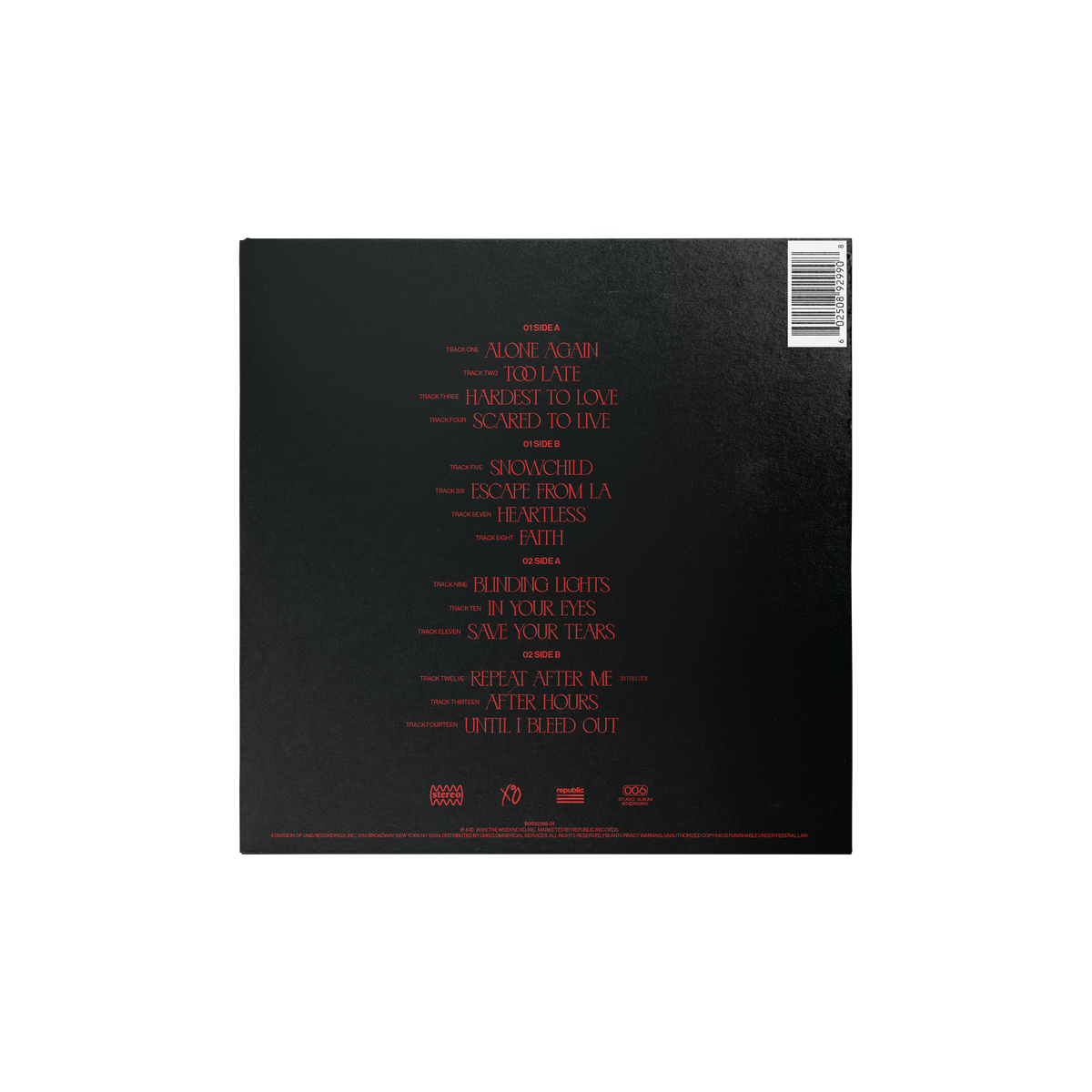 AFTER HOURS ALBUM COLLECTOR’S VINYL 001 2LP